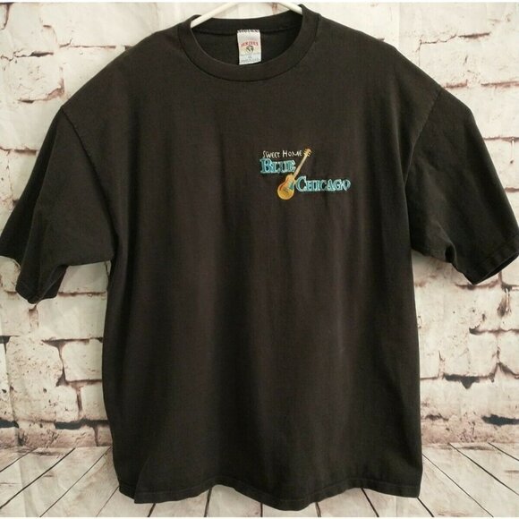 VTG 90s Jerzees Sweet Home Blue Chicago Mojo Mamma Black Embroidered T Shirt XL - Picture 1 of 4
